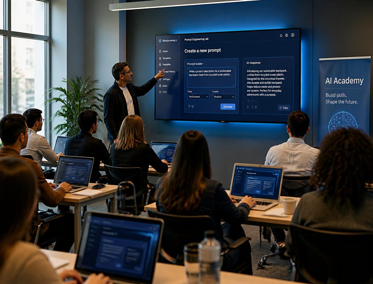 Students learning AI tools and prompt engineering in a DigitalEra training session